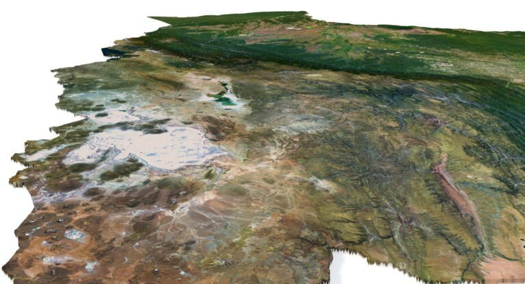 3D relief map of Bolivia