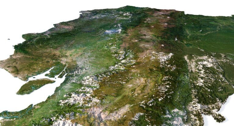 3D relief map of Ecuador