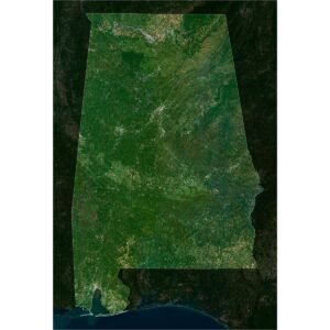 High-resolution Alabama satellite imagery displaying detailed topography and natural features.