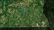 Detailed satellite view of Alabama used for educational purposes, showcasing terrain and land use.