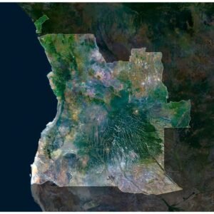 High-resolution Angola satellite map displaying detailed topography.