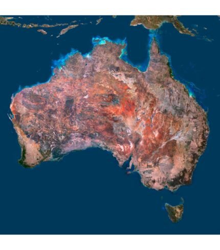 High-resolution australia satellite map displaying detailed topography.