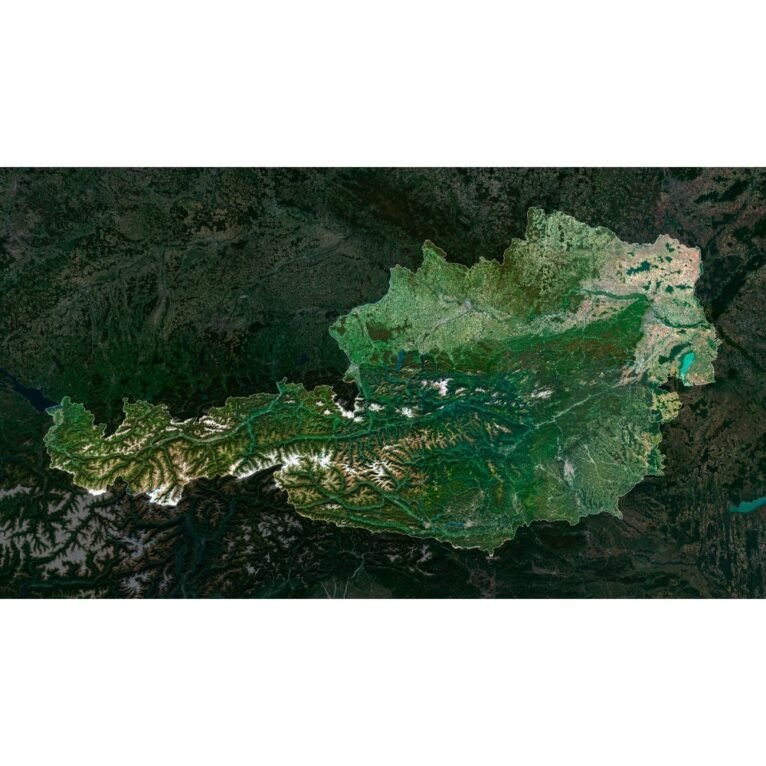 High-resolution Austria satellite map displaying detailed topography.