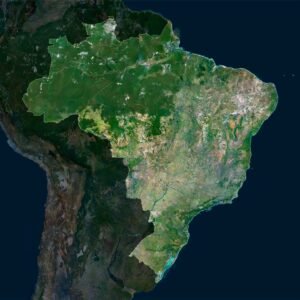 High-resolution Brazil satellite map displaying detailed topography.