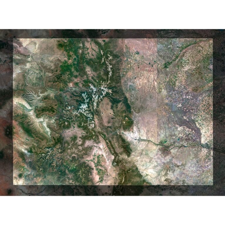 High-resolution colorado satellite imagery displaying detailed topography and natural features.