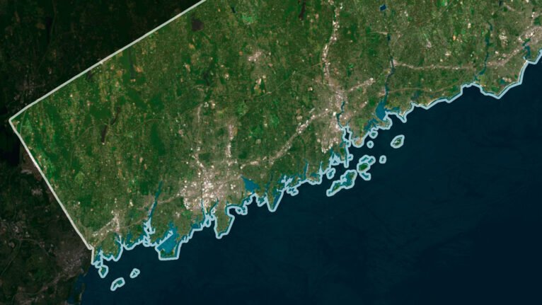 Detailed satellite view of Connecticut used for educational purposes.