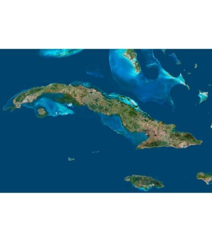 High-resolution cuba satellite map displaying detailed topography.