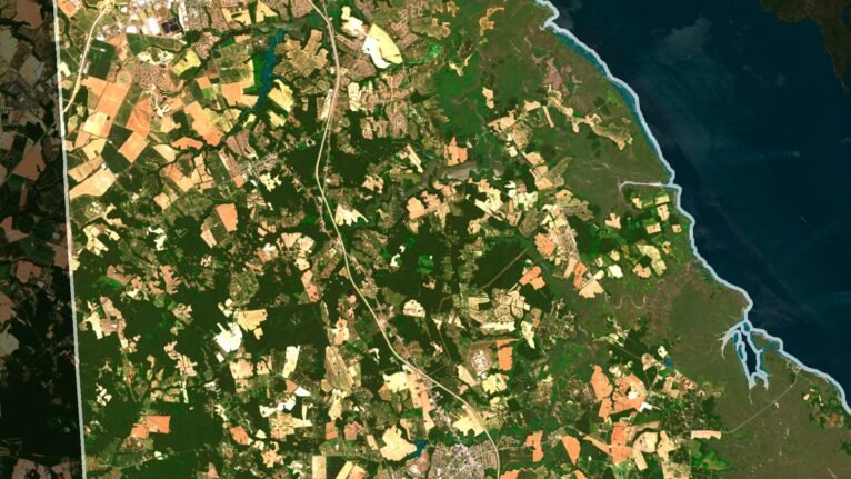 Detailed Delaware satellite map used for educational purposes.