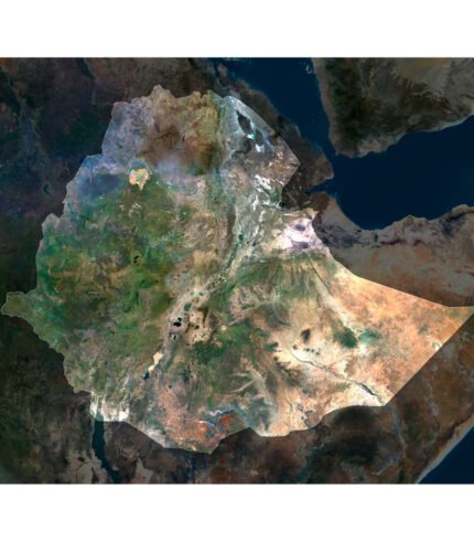 High-resolution Ethiopia satellite map displaying detailed topography.