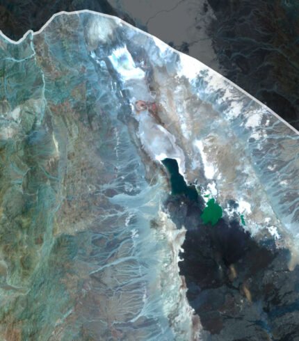 Satellite view of Ethiopia highlighting the highlands and Rift Valley.