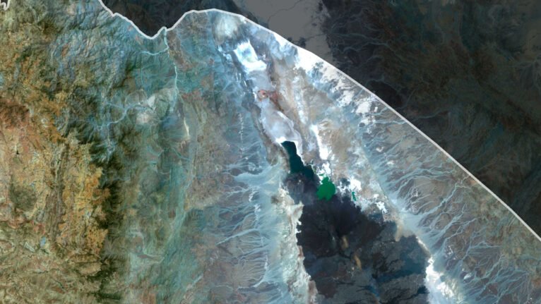 Satellite view of Ethiopia highlighting the highlands and Rift Valley.