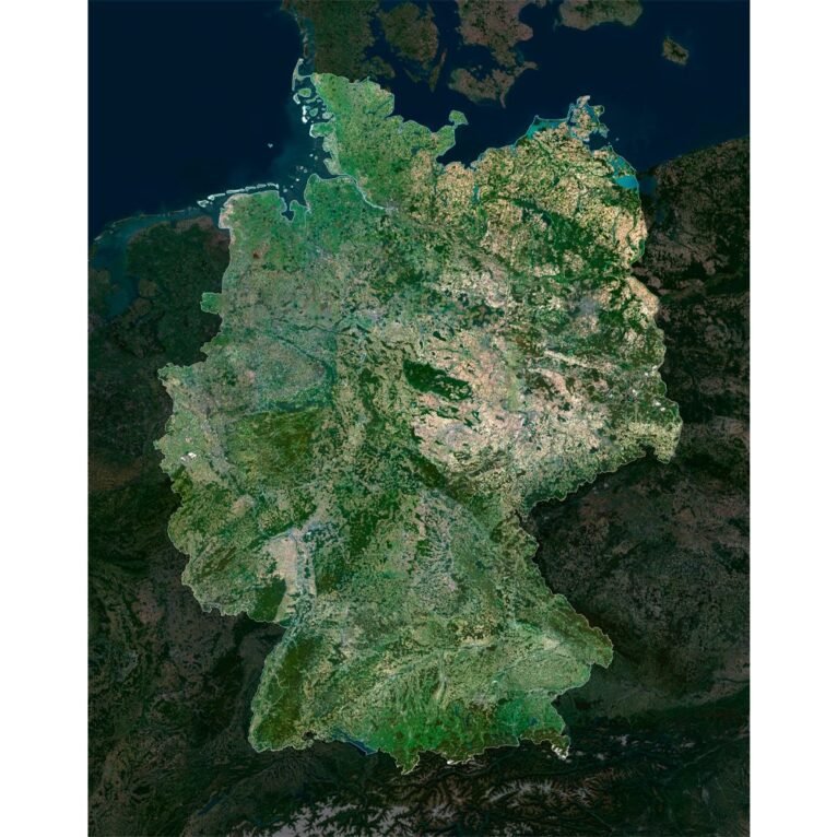 High-resolution Germany satellite map displaying detailed topography.