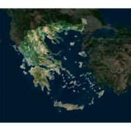 High-resolution Greece satellite map displaying detailed topography.