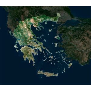 High-resolution Greece satellite map displaying detailed topography.