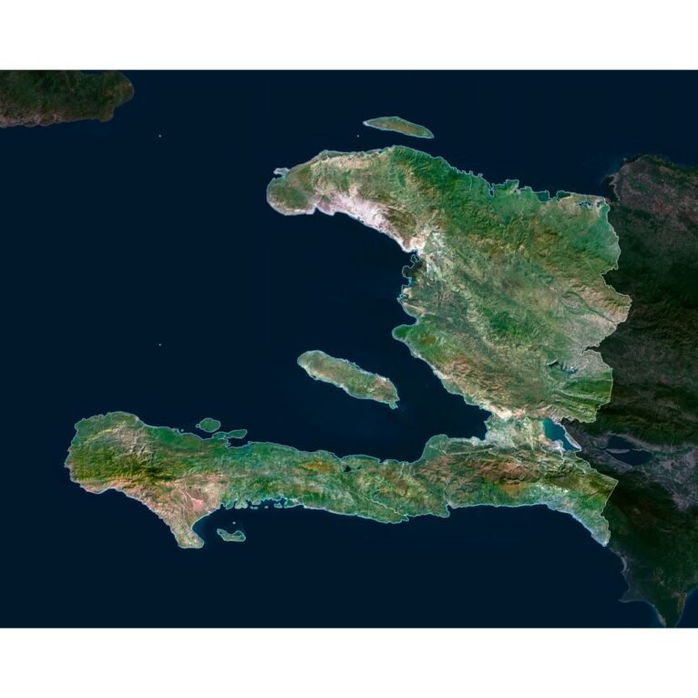 High-resolution Haiti satellite map displaying detailed topography.