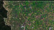 Iowa satellite map highlighting major rivers and landscapes in high detail.