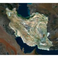 High-resolution Iran satellite map displaying detailed topography.