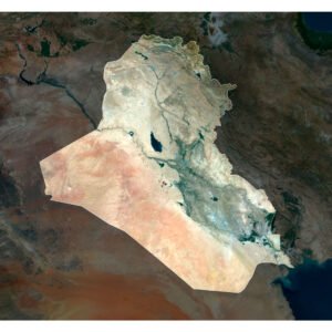 High-resolution Iraq satellite map displaying detailed topography.