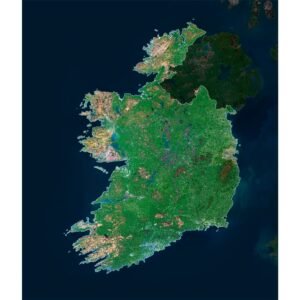 High-resolution Ireland satellite map displaying detailed topography.