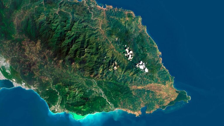 Detailed Jamaica satellite images used for educational purposes.