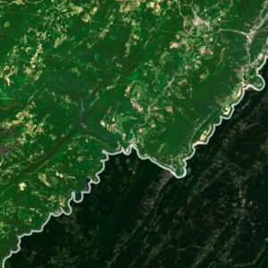 Satellite map of Maryland highlighting natural features and topographical details.