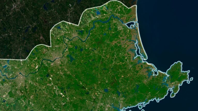 Detailed satellite images of Massachusetts used for educational purposes.