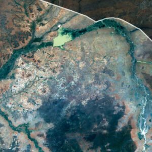 Satellite view of Nigeria highlighting the rainforests and Sahel regions.