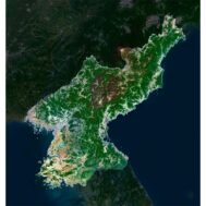 High-resolution North Korea satellite map displaying detailed topography.