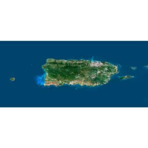 High-resolution Puerto Rico satellite map displaying detailed topography.