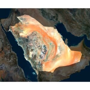 High-resolution Saudi Arabia satellite map displaying detailed topography.