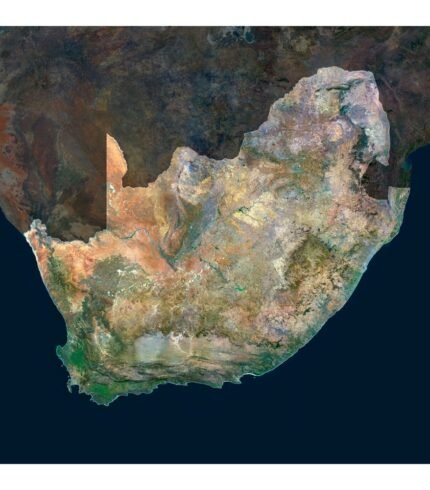 High-resolution South Africa satellite map displaying detailed topography.