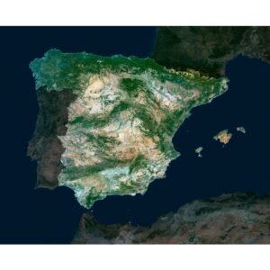 High-resolution Spain satellite map displaying detailed topography.