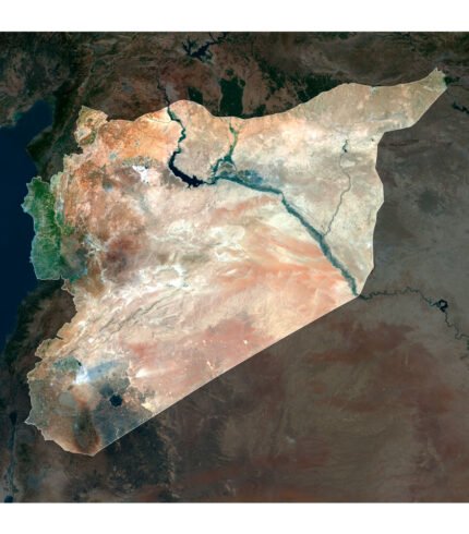 High-resolution Syria satellite map displaying detailed topography.