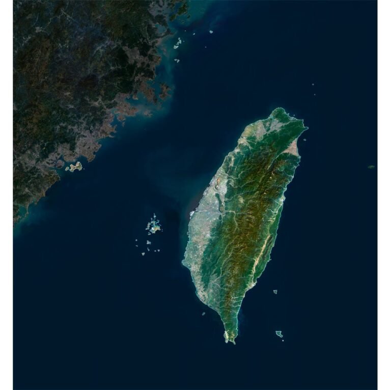 High-resolution Taiwan satellite map displaying detailed topography.