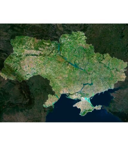 High-resolution Ukraine satellite map displaying detailed topography.