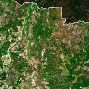 Satellite view of Ukraine highlighting the Carpathian Mountains and Black Sea coast.