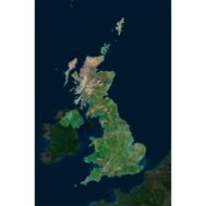 High-resolution United Kingdom satellite map displaying detailed topography.