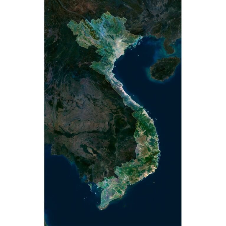 High-resolution Vietnam satellite map displaying detailed topography.