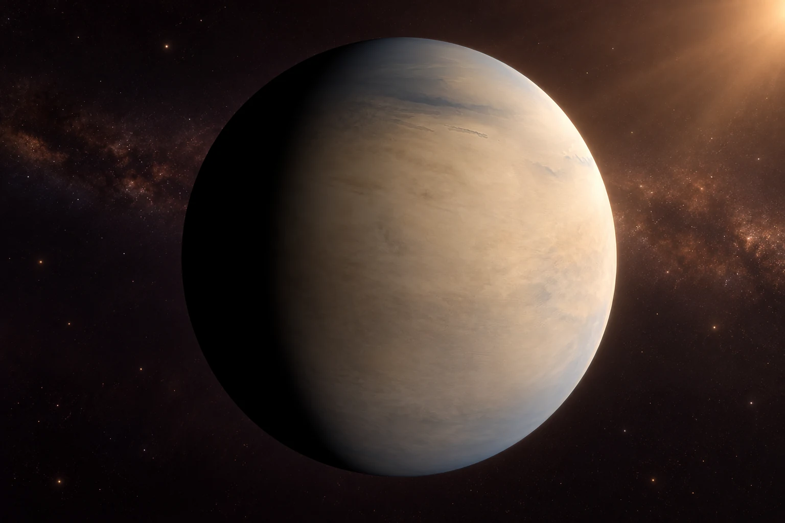 AI-generated Venus animation scene still concept with soft cloud textures and warm light.