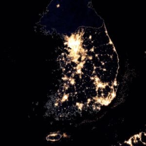 Satellite picture of Korea at night with border