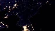 Satellite view of Korea at night with border