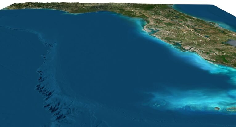 A high-resolution image of the Florida terrain map, available for download as an OBJ file for various digital and print uses.