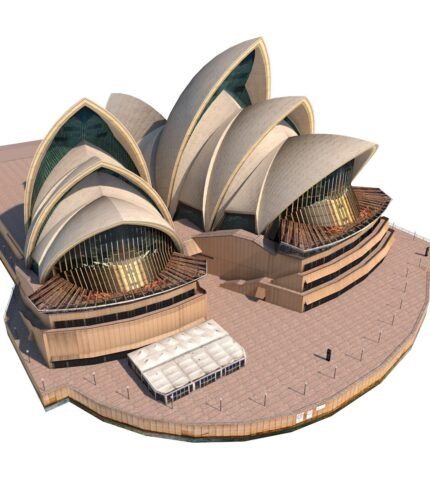 Close-up of the roof detailing on the Sydney Opera House 3D model for precision rendering.