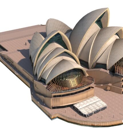 Full perspective of the Sydney Opera House 3D model, ideal for animations and renders.