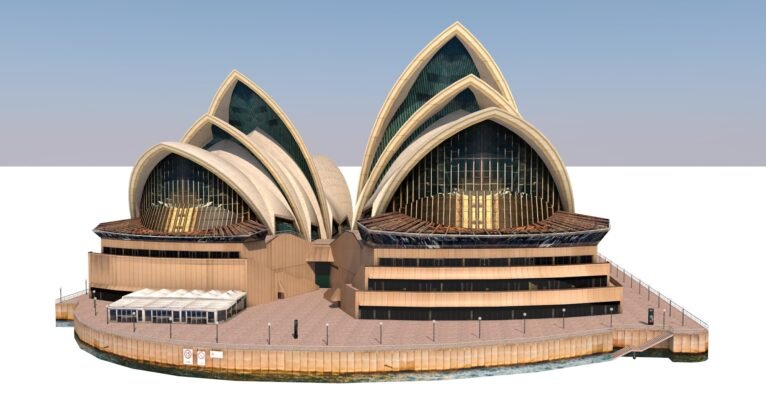 Detailed front view of Sydney Opera House 3D model for architectural visualization.