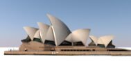 Side perspective of the Sydney Opera House 3D model showing structural details.