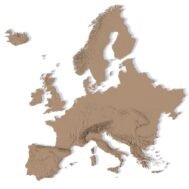 High-resolution 3D print model of Europe with topographic details.