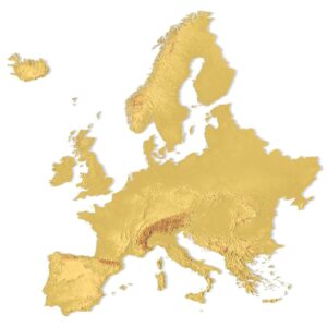 Europe topographic map in Equidistant Conic Projection, 3D printable STL