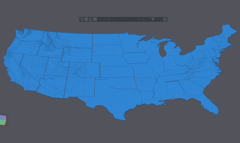 Close-up of USA 3D Topographic Map Model