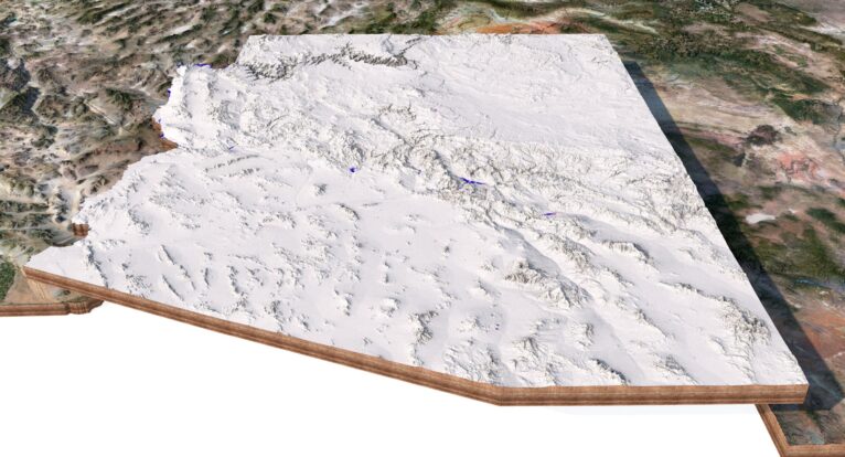 U.S. model with lakes and rivers marked